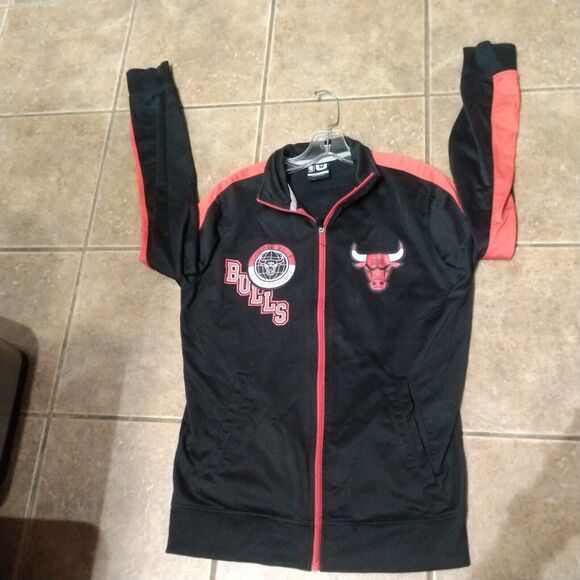 VINTAGE Chicago Bulls Men’s Small Full Zip track Jacket Black Long Sleeve Y2K - Picture 9 of 12